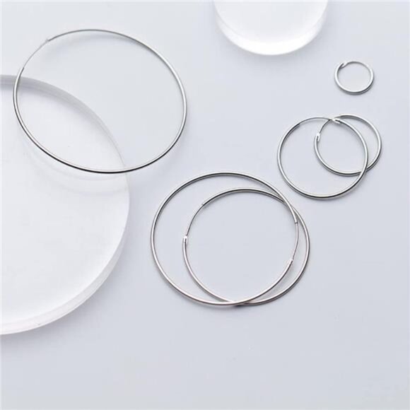 925 Sterling Silver Big Hoop Earrings Minimalist Round Circle Endless Large Hoop - Picture 6 of 7